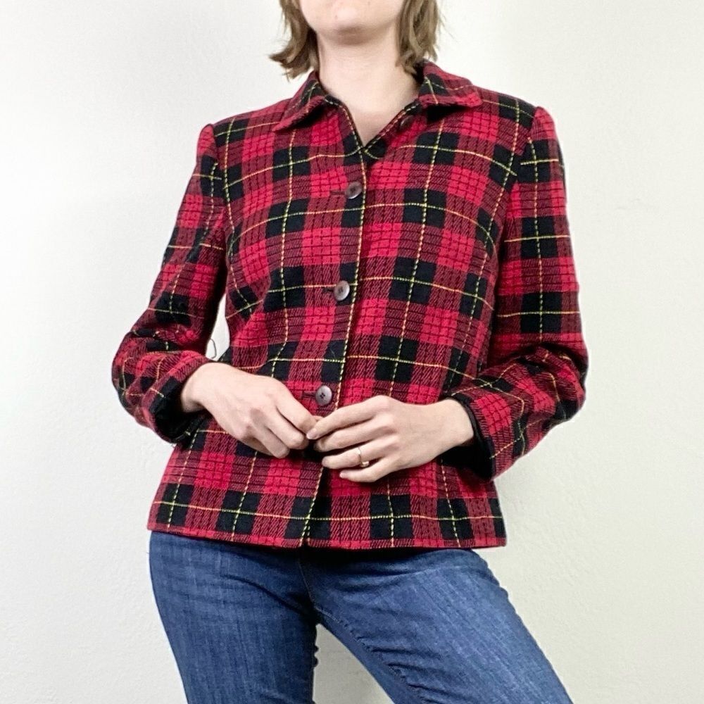 Vintage Sag Harbor Red & Black Plaid Blazer Jacket